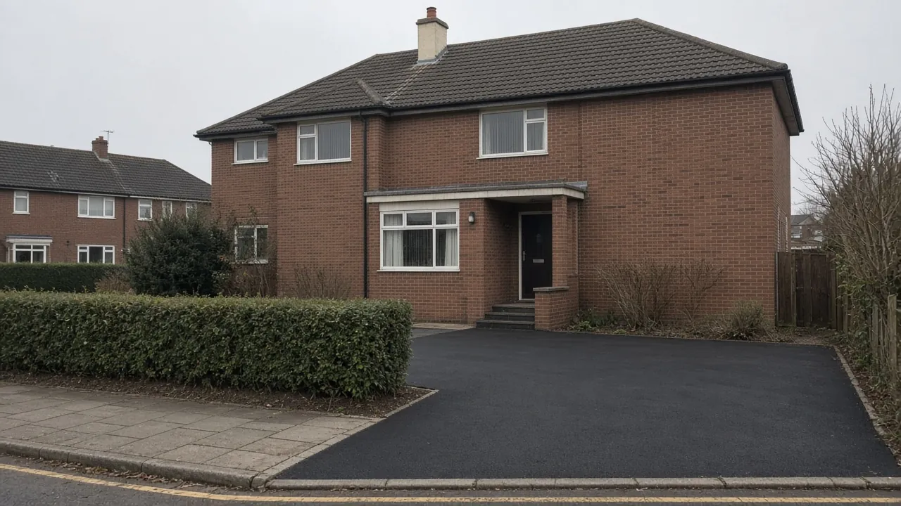 Example image: brick house on the Lakes Estate with a new tarmac drive in the former front garden