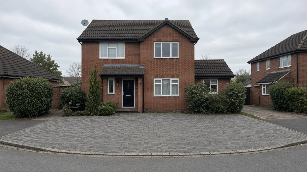 Example image: modern detached house in Wheatlands with a double block-paved drive